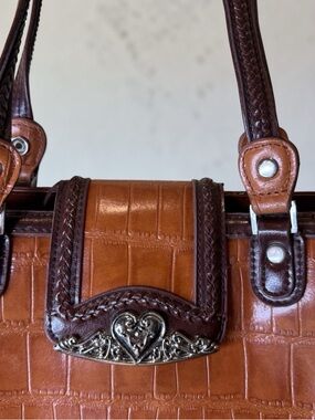 Brown Croc-Embossed Leather Purse with Silver Accents by Marc Chantal